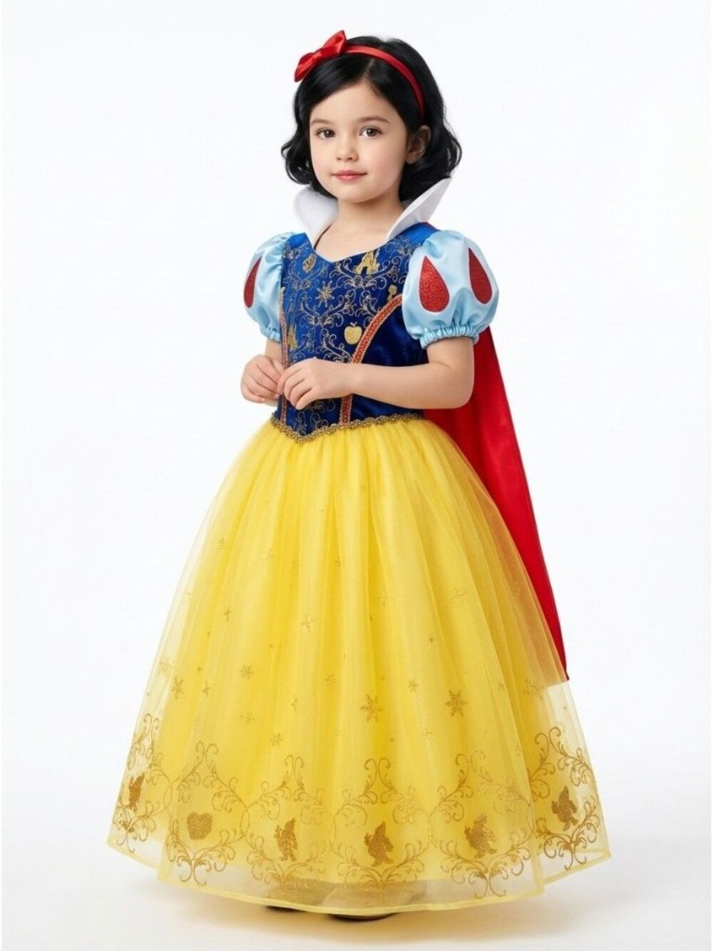 Girls Snow White Princess Costume Dress Blue Yellow Velvet Tulle Birthday Party